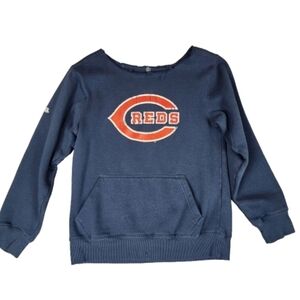 Stitches Navy Blue Crewneck Sweatshirt with Reds Logo Raw Hem Neck Womens Small